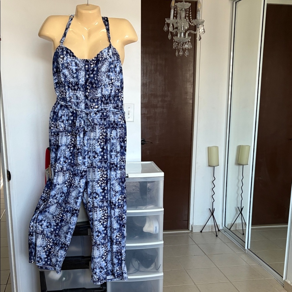 No Boundaries Navy and White Jumpsuit